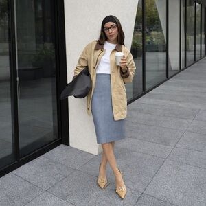 RW&CO Grey Houndstooth Pencil Skirt Stretch Lined Office Chic Size 2